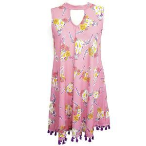 Simply Southern S Shift Dress Floral Pink Tassel